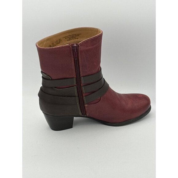 Naturalizer Womens Ankle Boots Size 7.5 Red Leather With Zipper & Buckle Detail - Picture 4 of 7